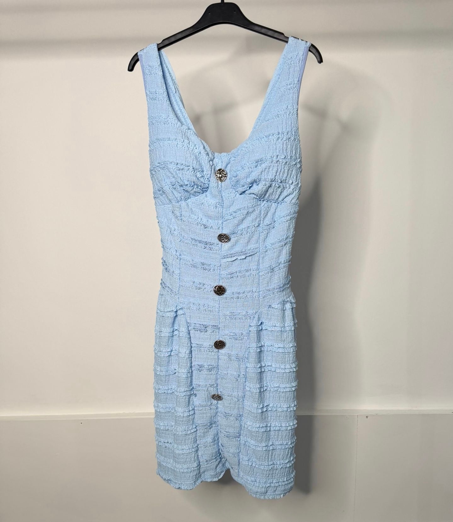 Gold Button Detail Waist Cinching Stretchy Dress