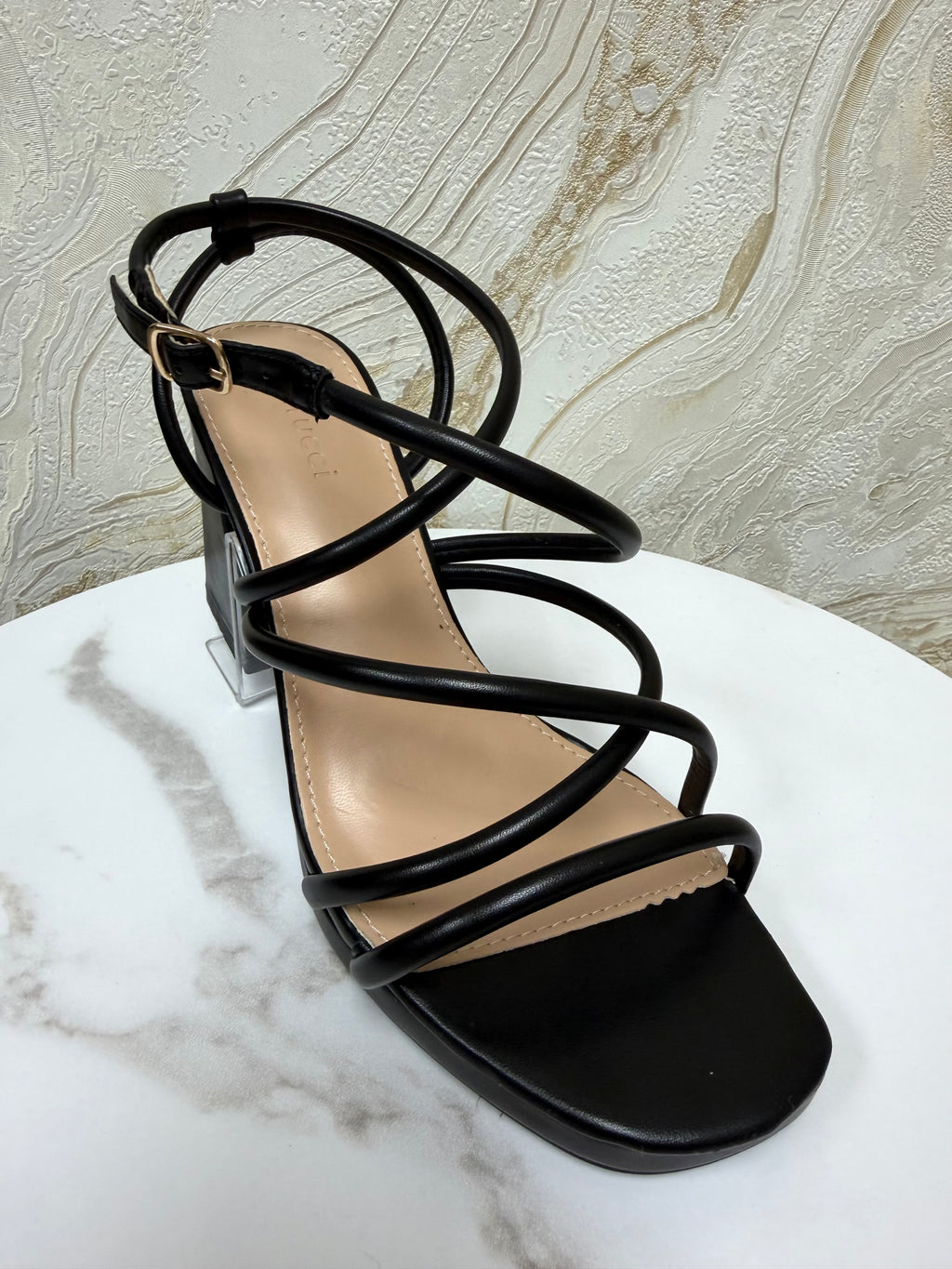 Strappy Comfy Platform Block Heels - Black