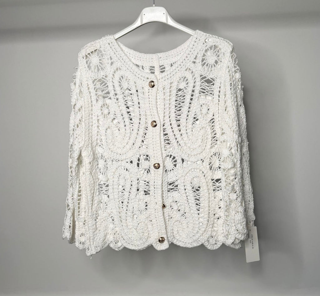 Crop Crochet Cardigan With Gold Button Detail