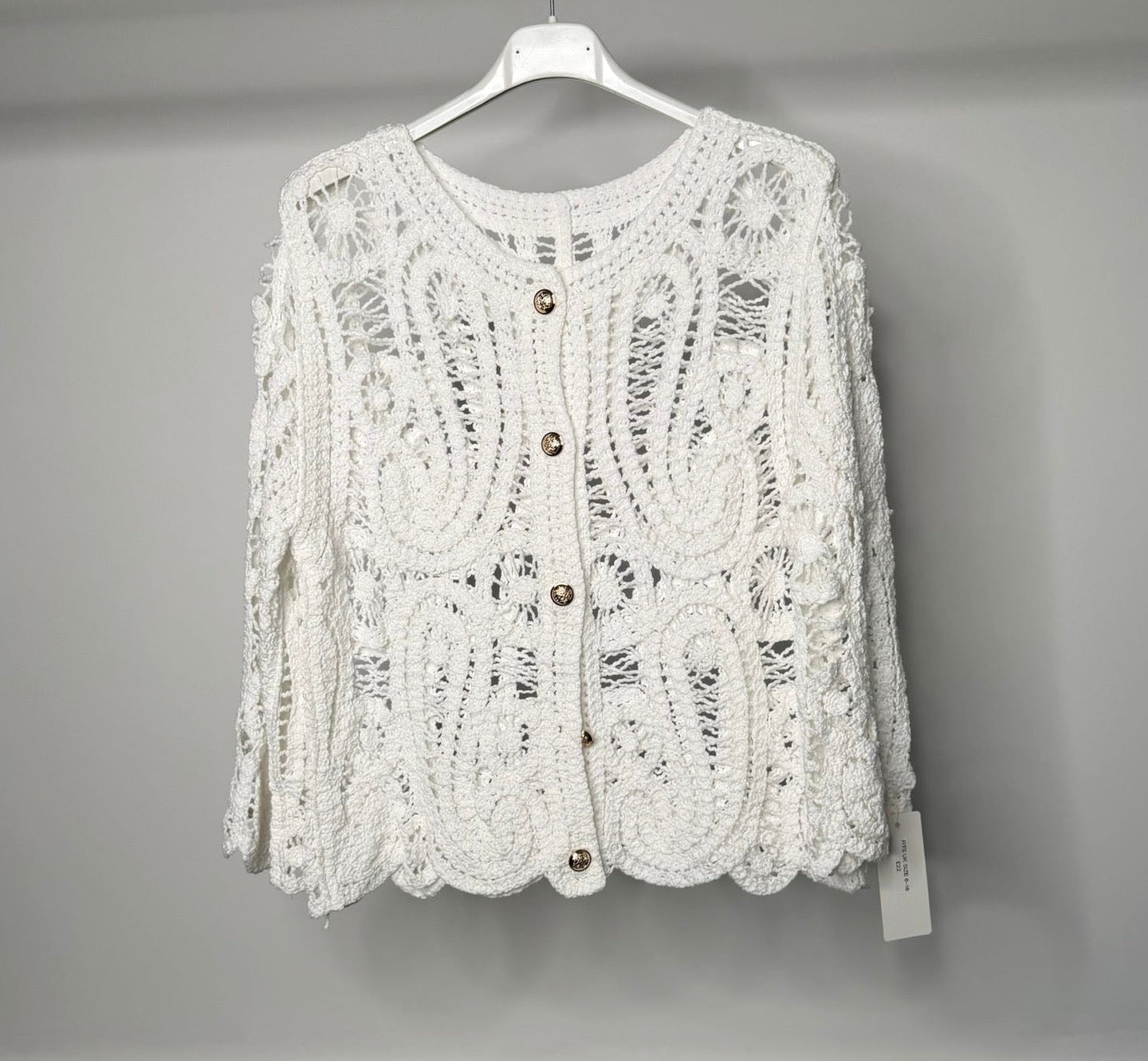 Crop Crochet Cardigan With Gold Button Detail