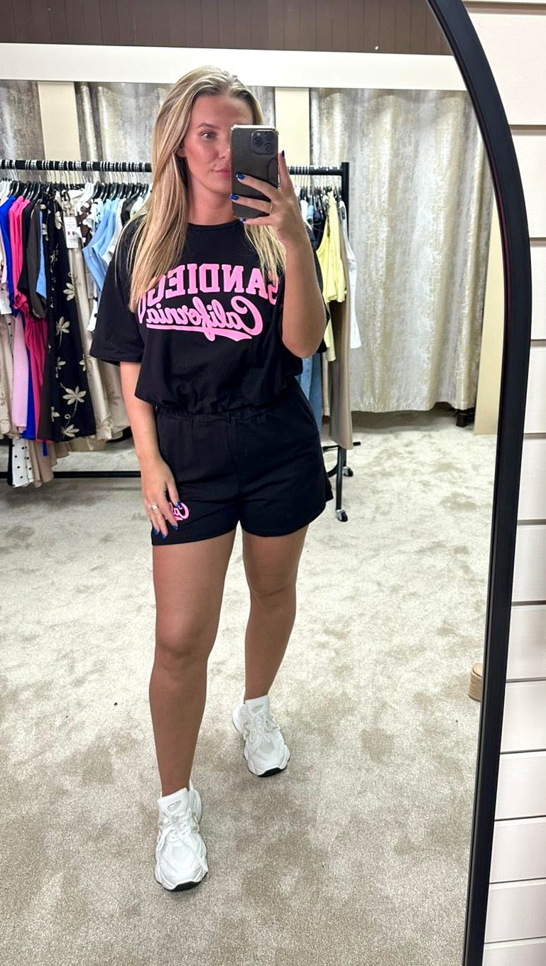 San Diego California Bubble Hem Cropped Top & Shorts Co Ord