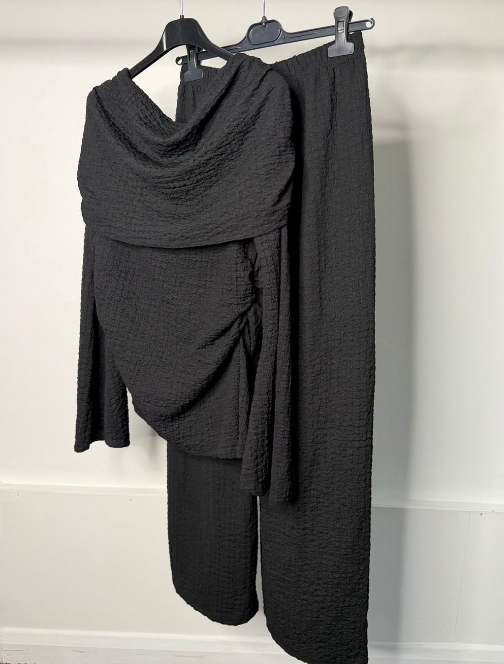 Off Shoulder Ruched Side Cheesecloth Co Ord