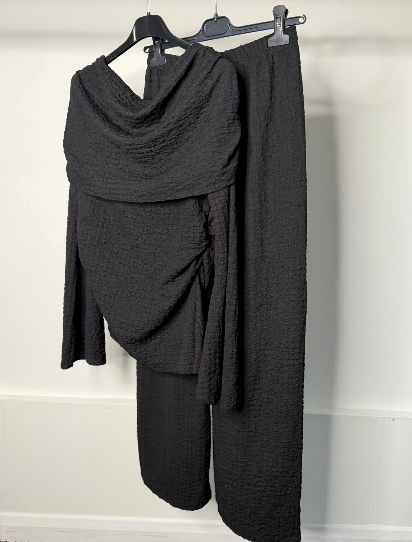 Off Shoulder Ruched Side Cheesecloth Co Ord