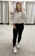 Luxe Faux Fur Gold Zip Detail Coat - Stone