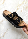 Diamanté Buckle Sliders - Black