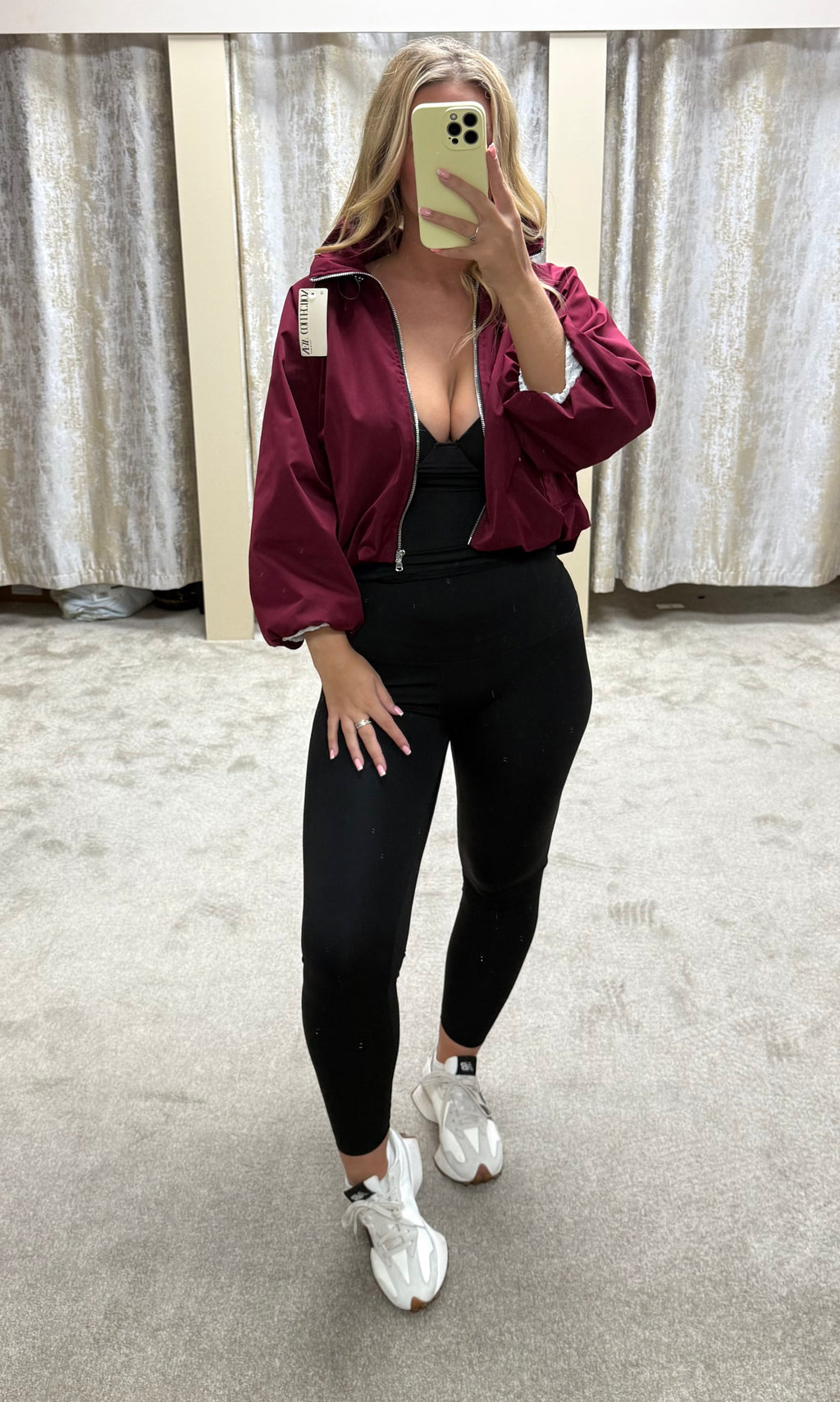 Ruched Collar Detail Waist Cinching Elasticated Zip Up Jacket