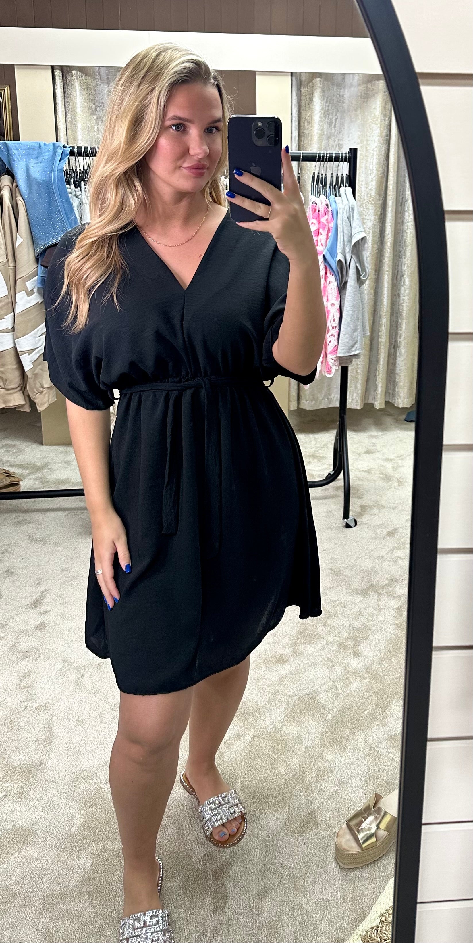 Angel Sleeve Elasticated Tie Waist Dress