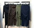 Ruched Detail Waist Cinching Cheesecloth Asymmetrical Long Sleeve Top & Trouser Co Ord