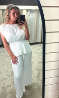 Pleated Shoulder Pad Tie Waist Top & Trouser Co Ord