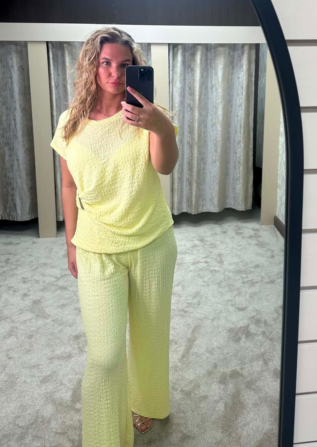 Gold Buckle Ruched Detail Popcorn Texture Co Ord