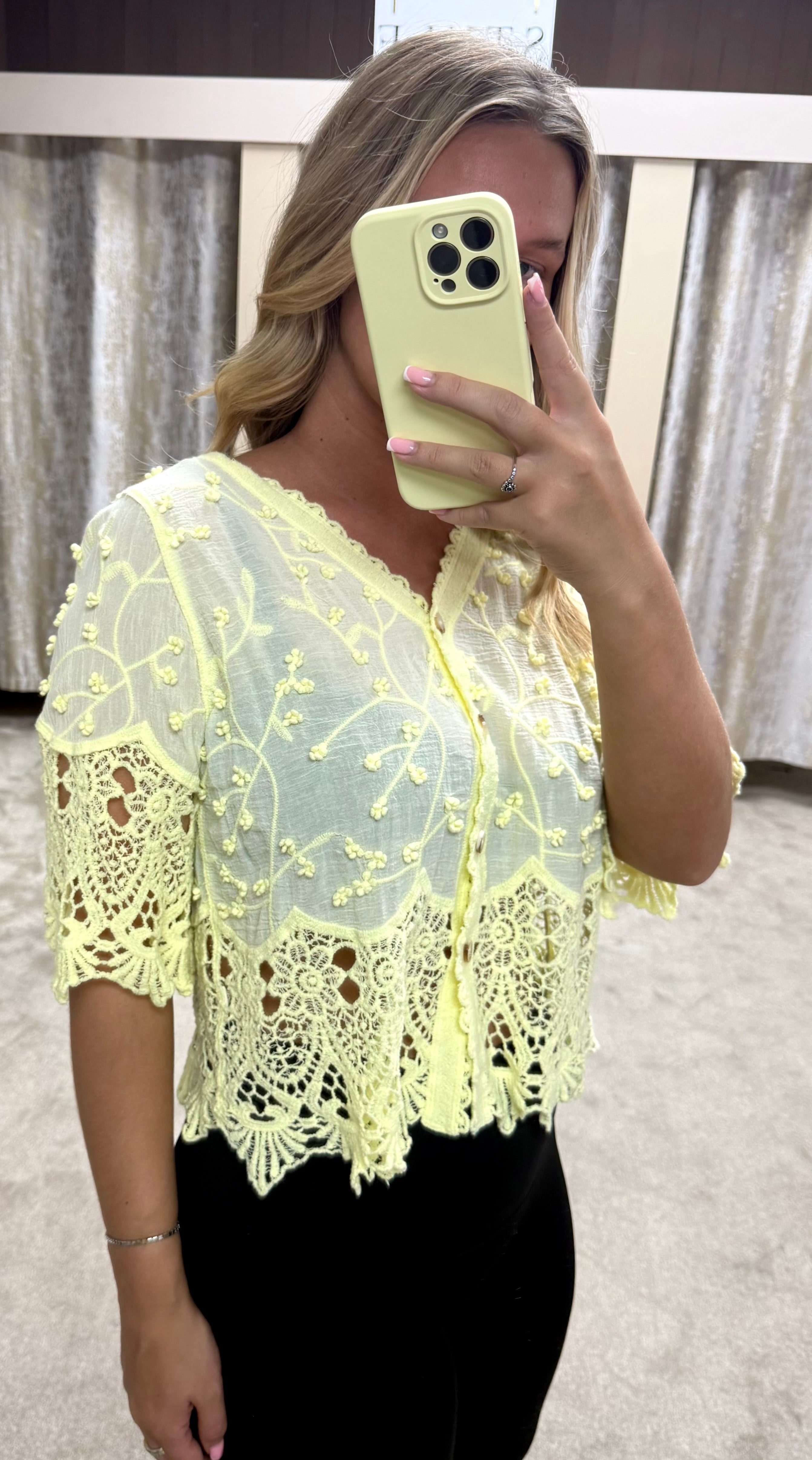 Flower Embroidered Crochet Detail Cardigan