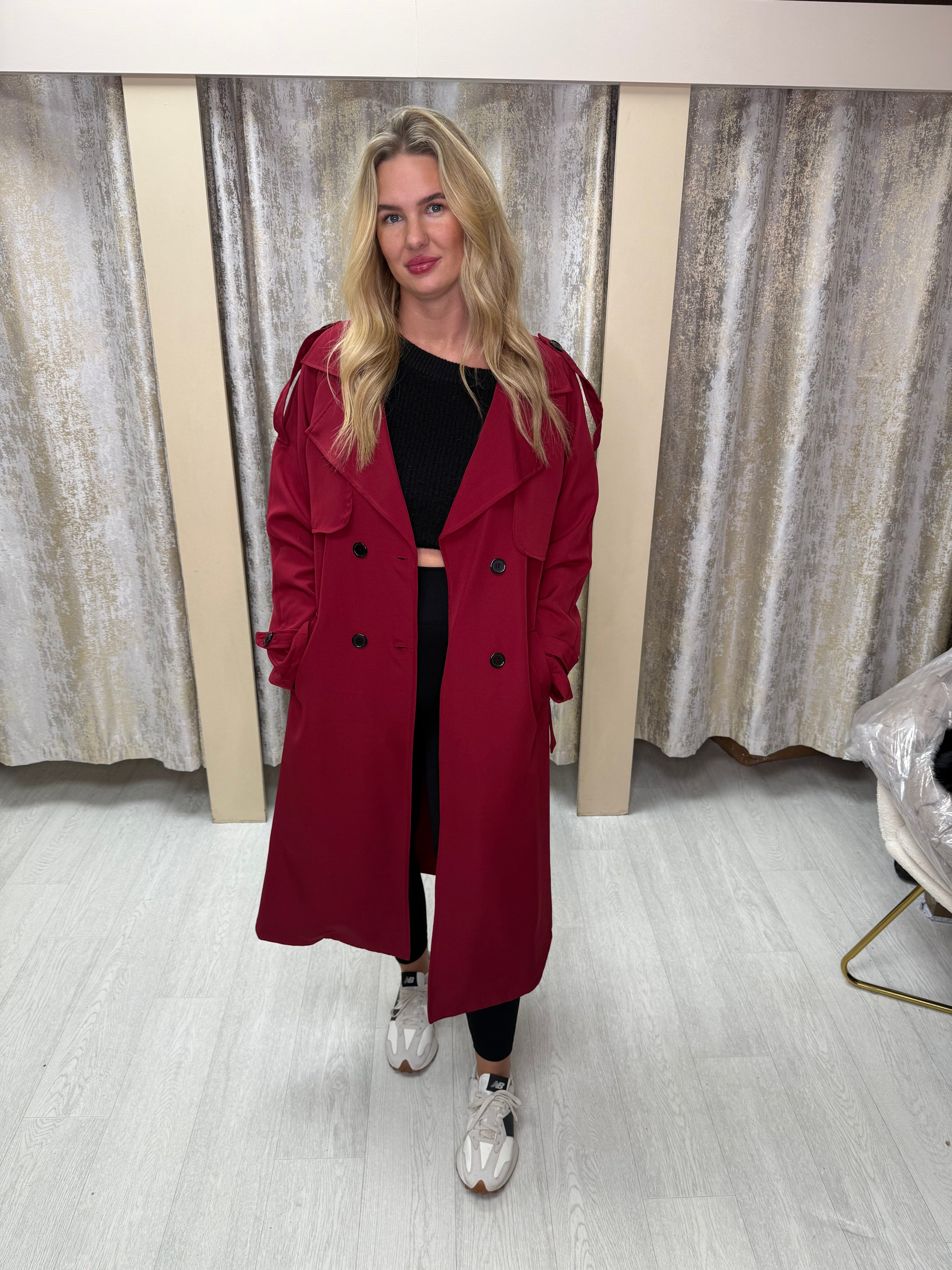 Double Breasted Lightweight Belted Trench Coat