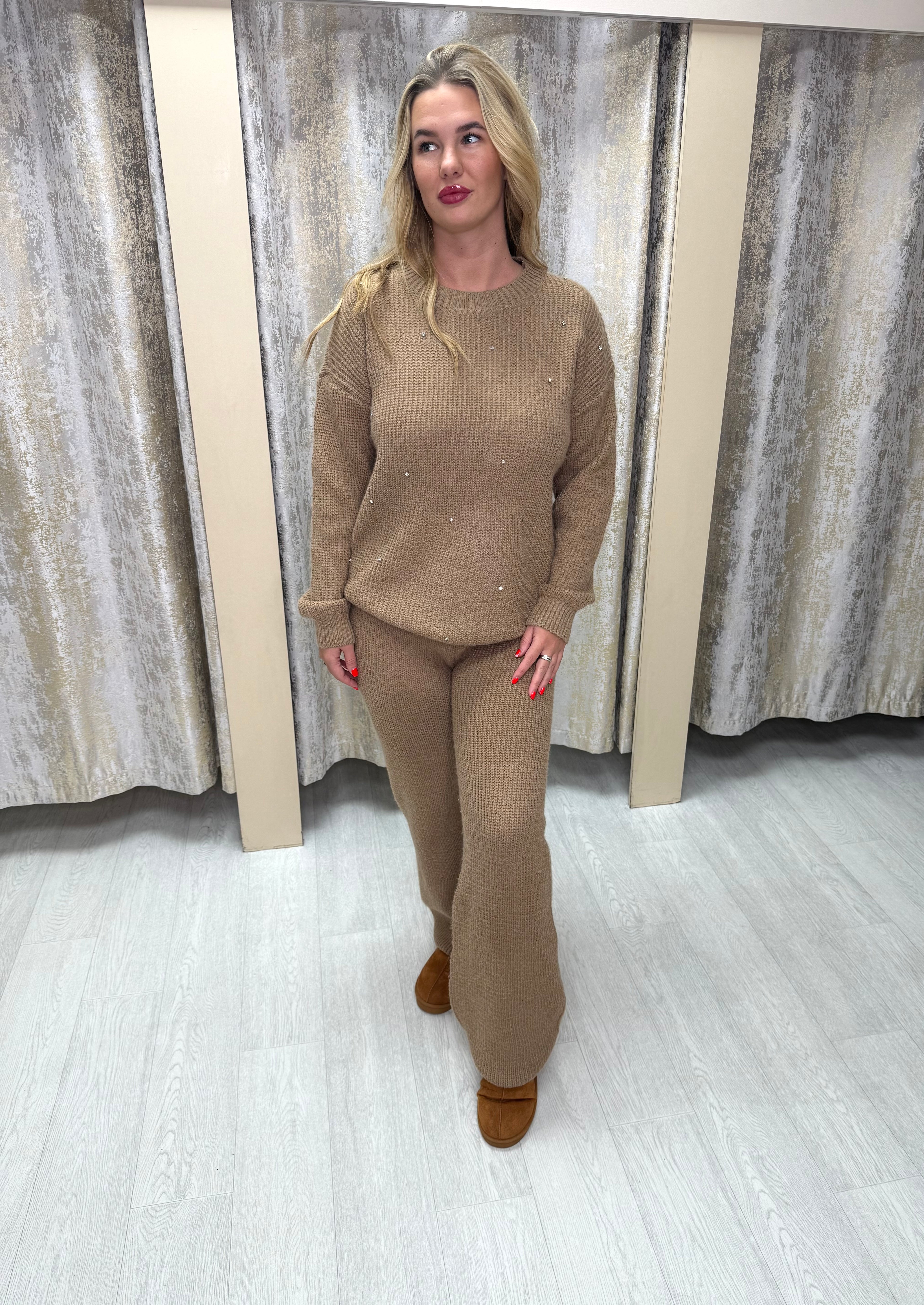Diamanté Loungewear Set - Caramel
