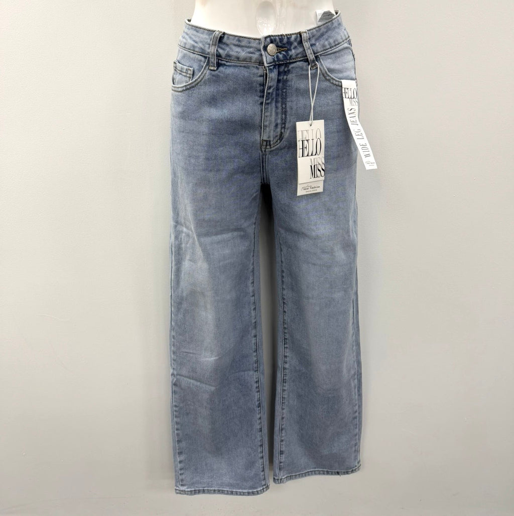 Diamanté Back Pocket Detail Wide Leg Premium Denim Jeans - LEMON POCKET