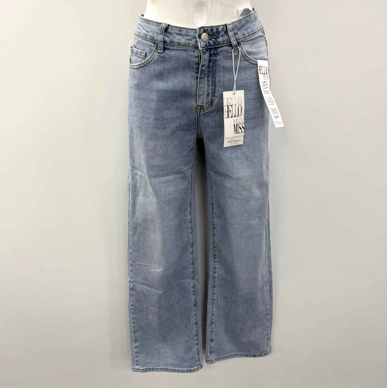 Diamanté Back Pocket Detail Wide Leg Premium Denim Jeans - LEMON POCKET
