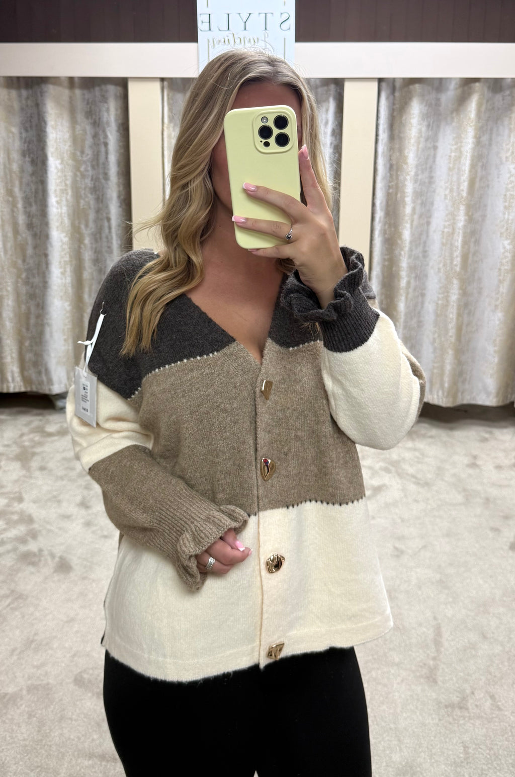 Neutral Cardigan With Gold Buckle Detail