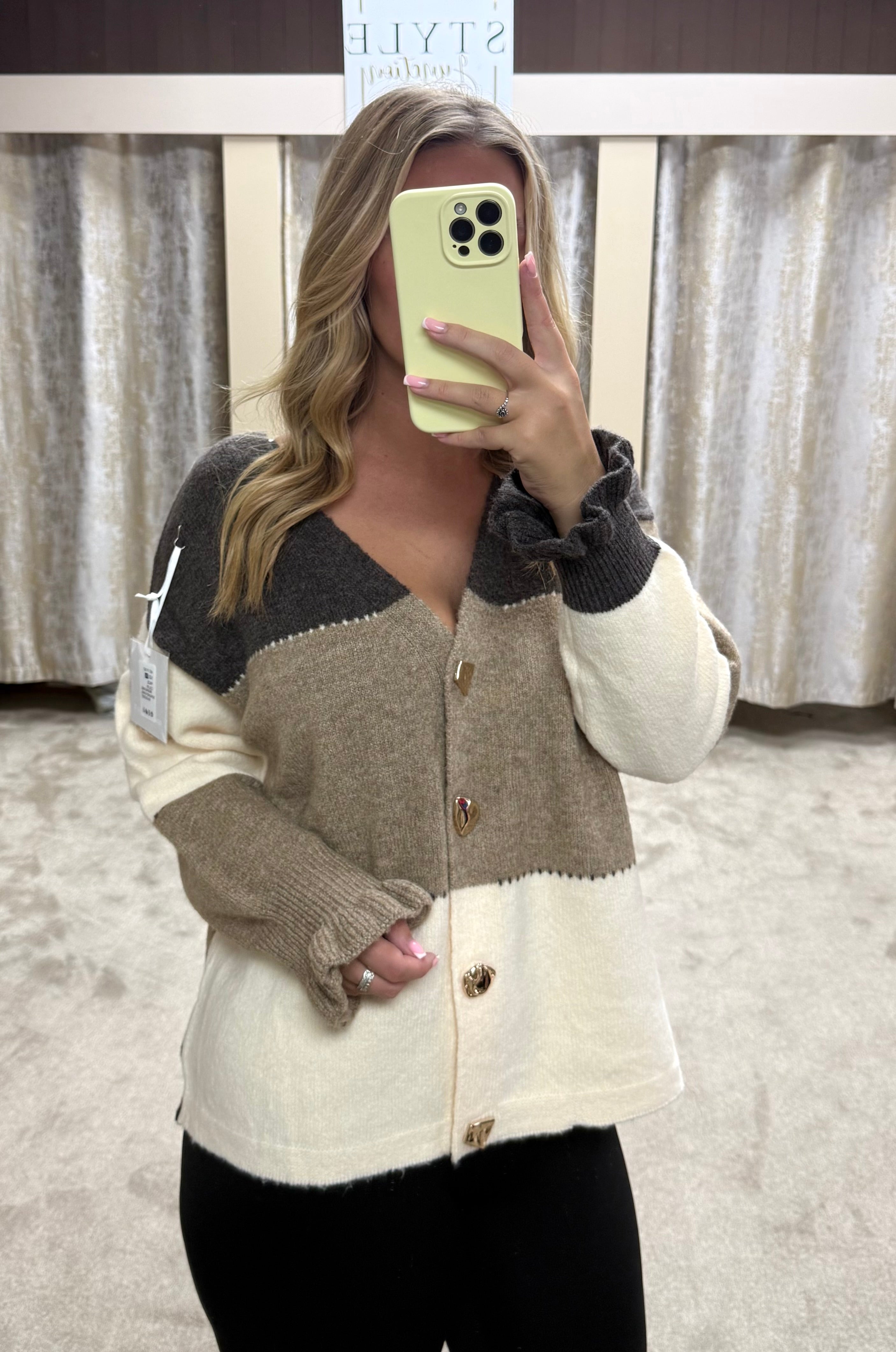 Neutral Cardigan With Gold Buckle Detail