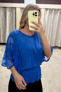 Butterly Embroidered Elasticated Waist Crochet Detail Top
