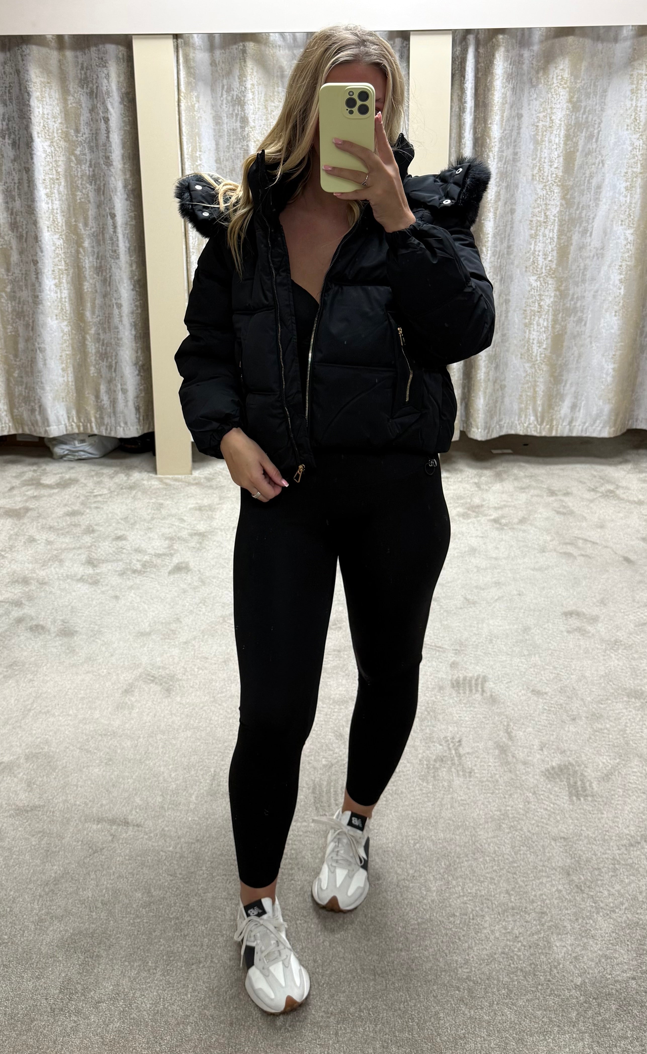 Luxe Faux Fur Gold Zip Detail Coat - Black