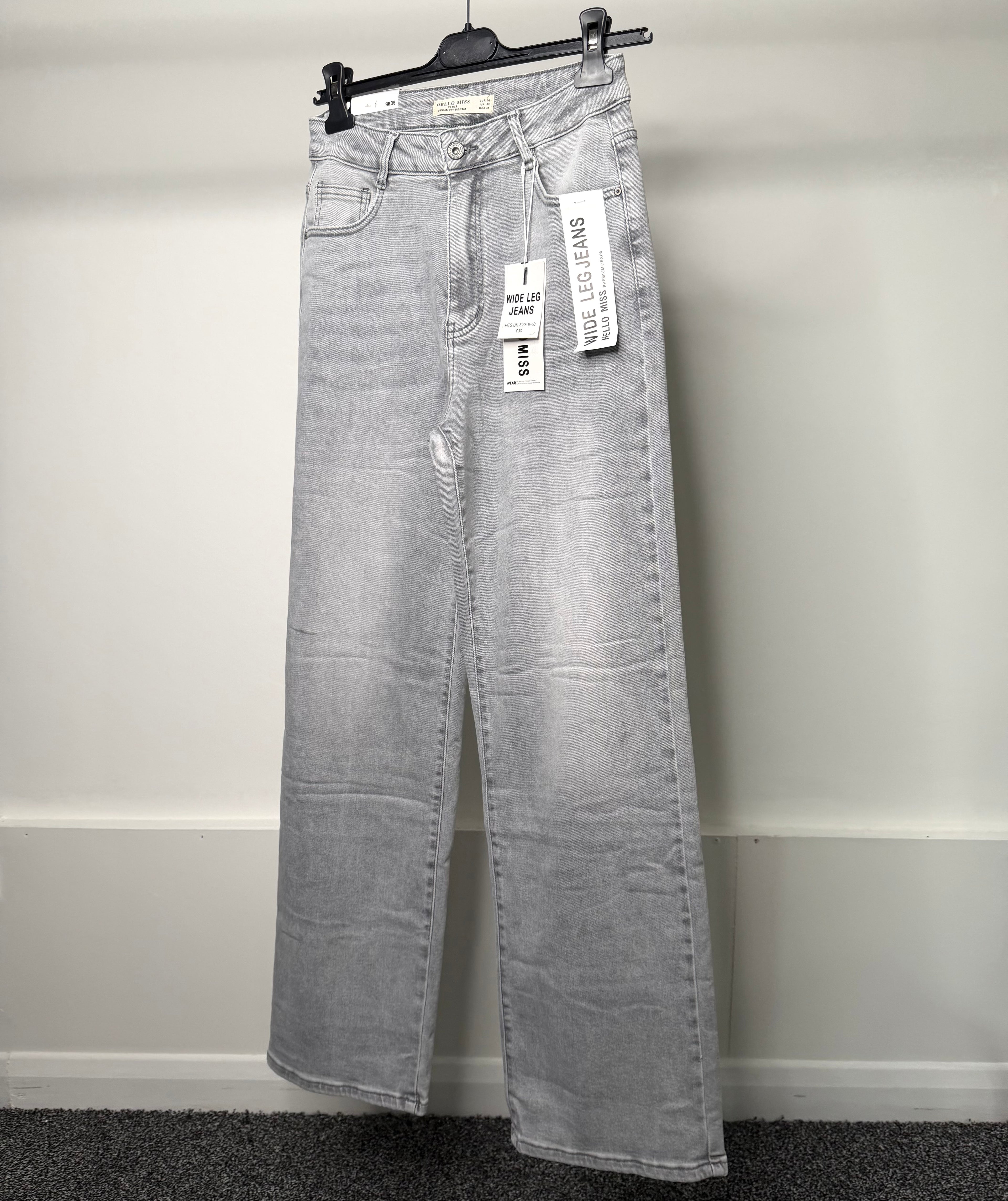 Premium Denim Wide Leg Stretchy Jeans - Grey