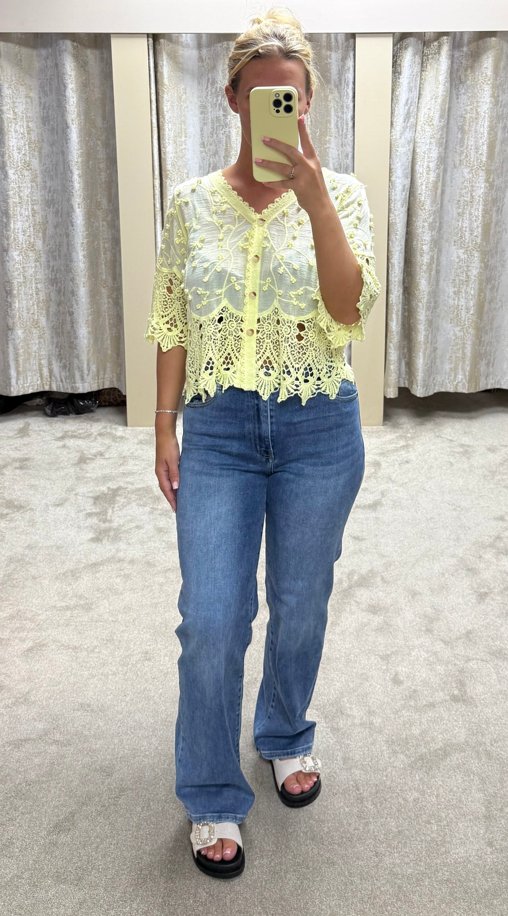 Flower Embroidered Crochet Detail Cardigan