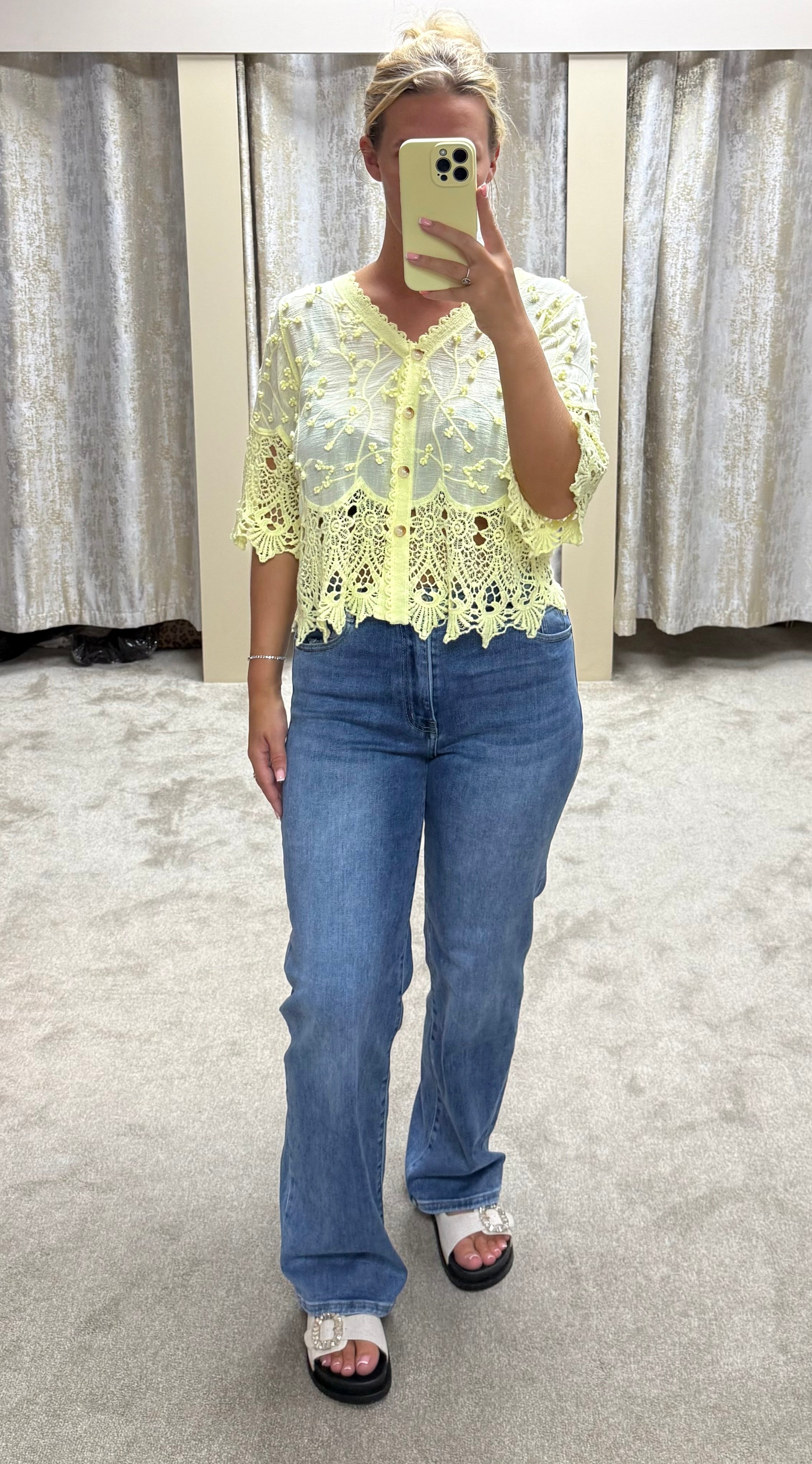 Flower Embroidered Crochet Detail Cardigan