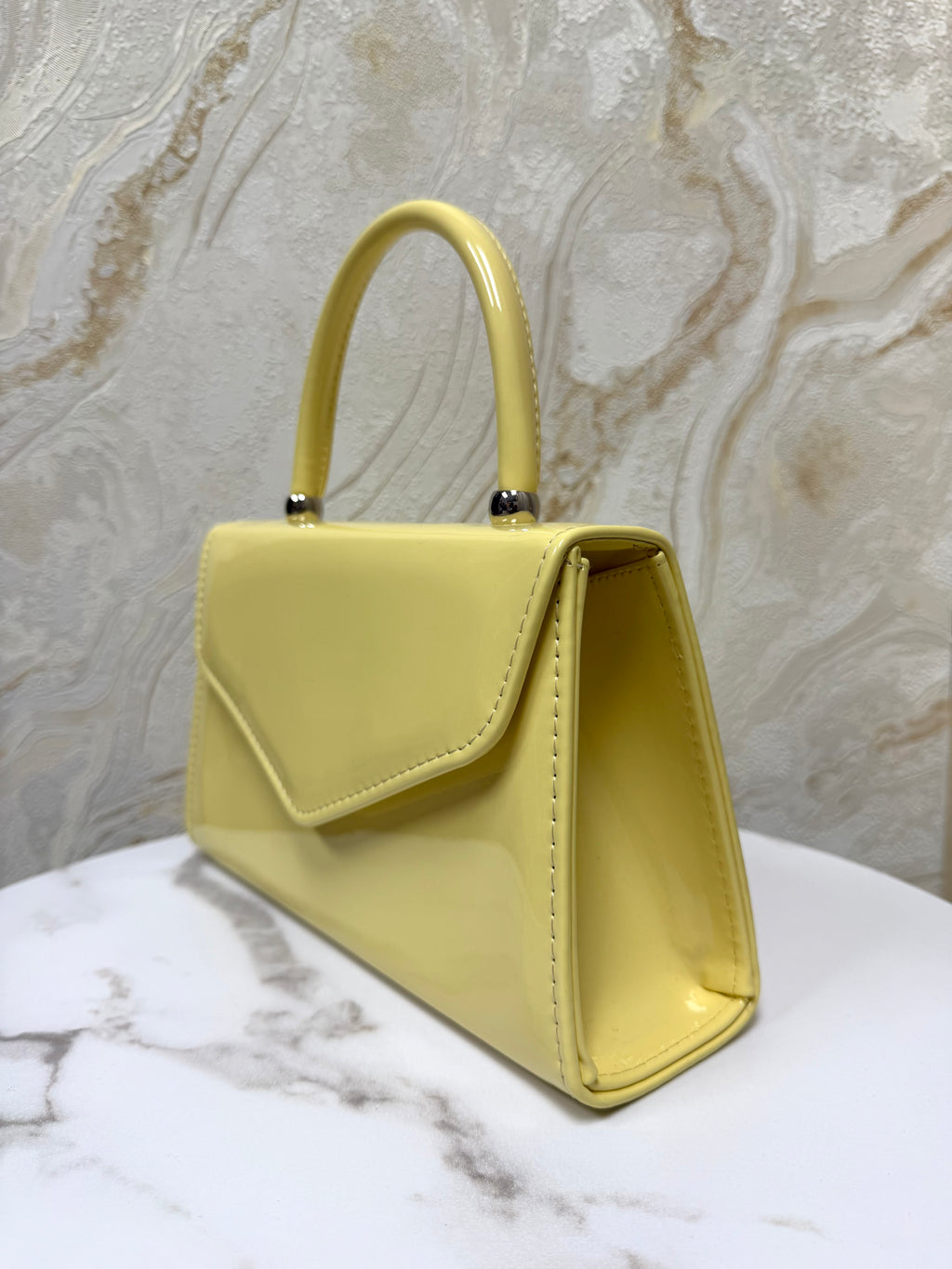 Top Handle Glossy Envelope Bag - Lemon