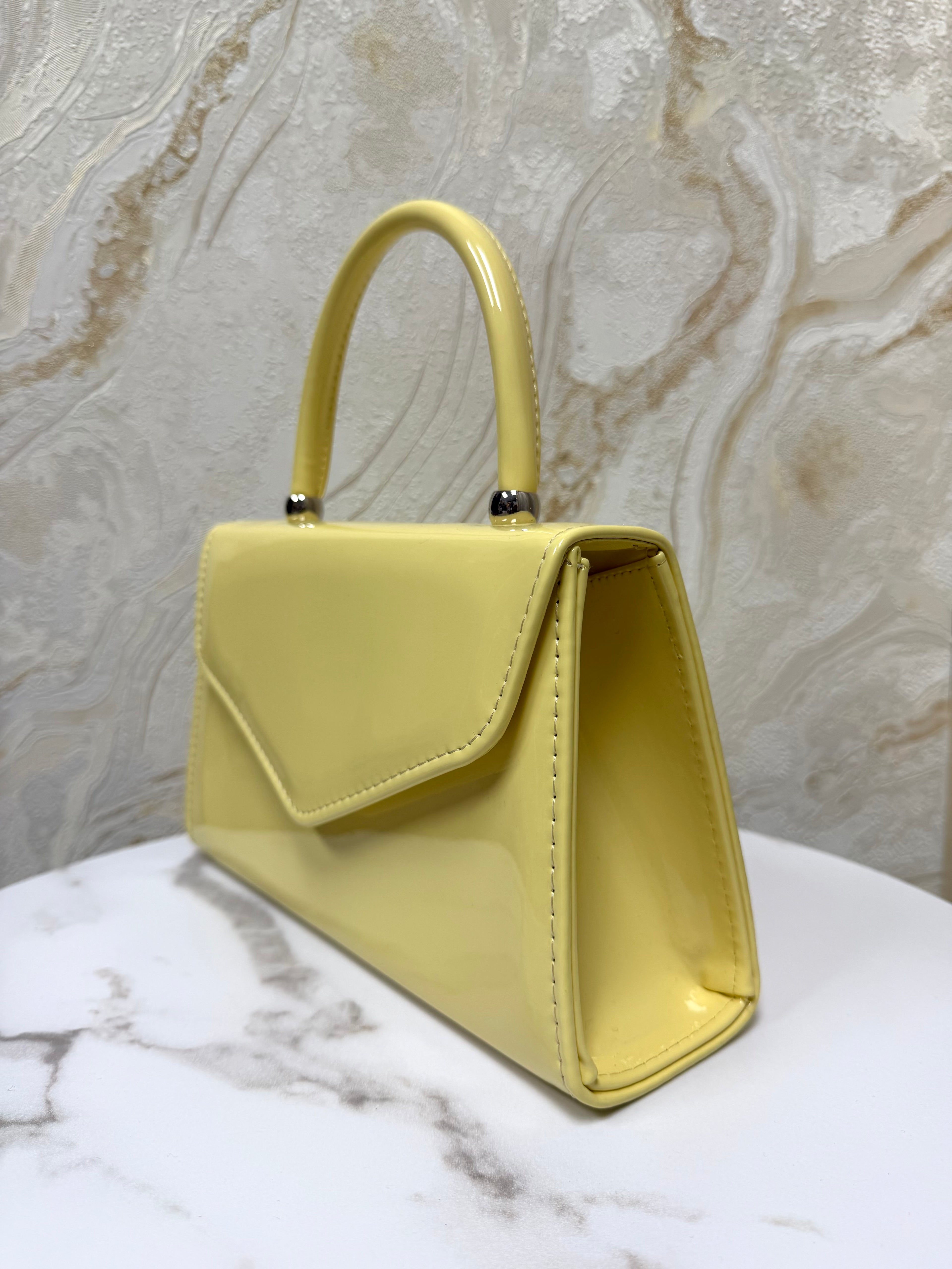 Top Handle Glossy Envelope Bag - Lemon