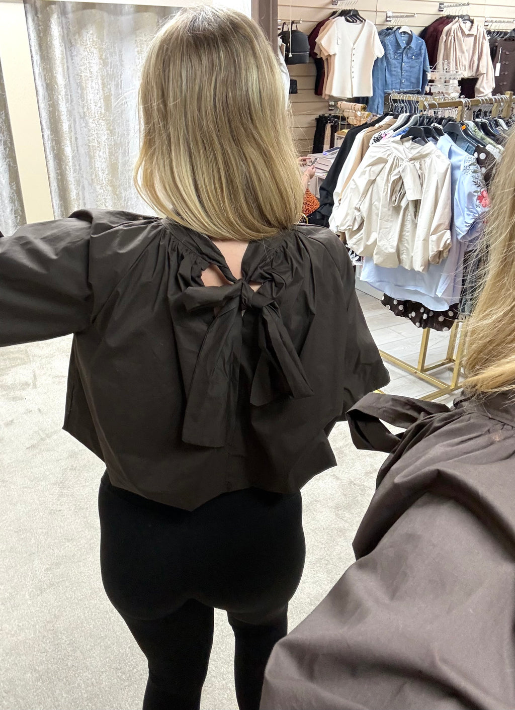 Bow Tie Detail Elasticated Bubble Hem Blouse