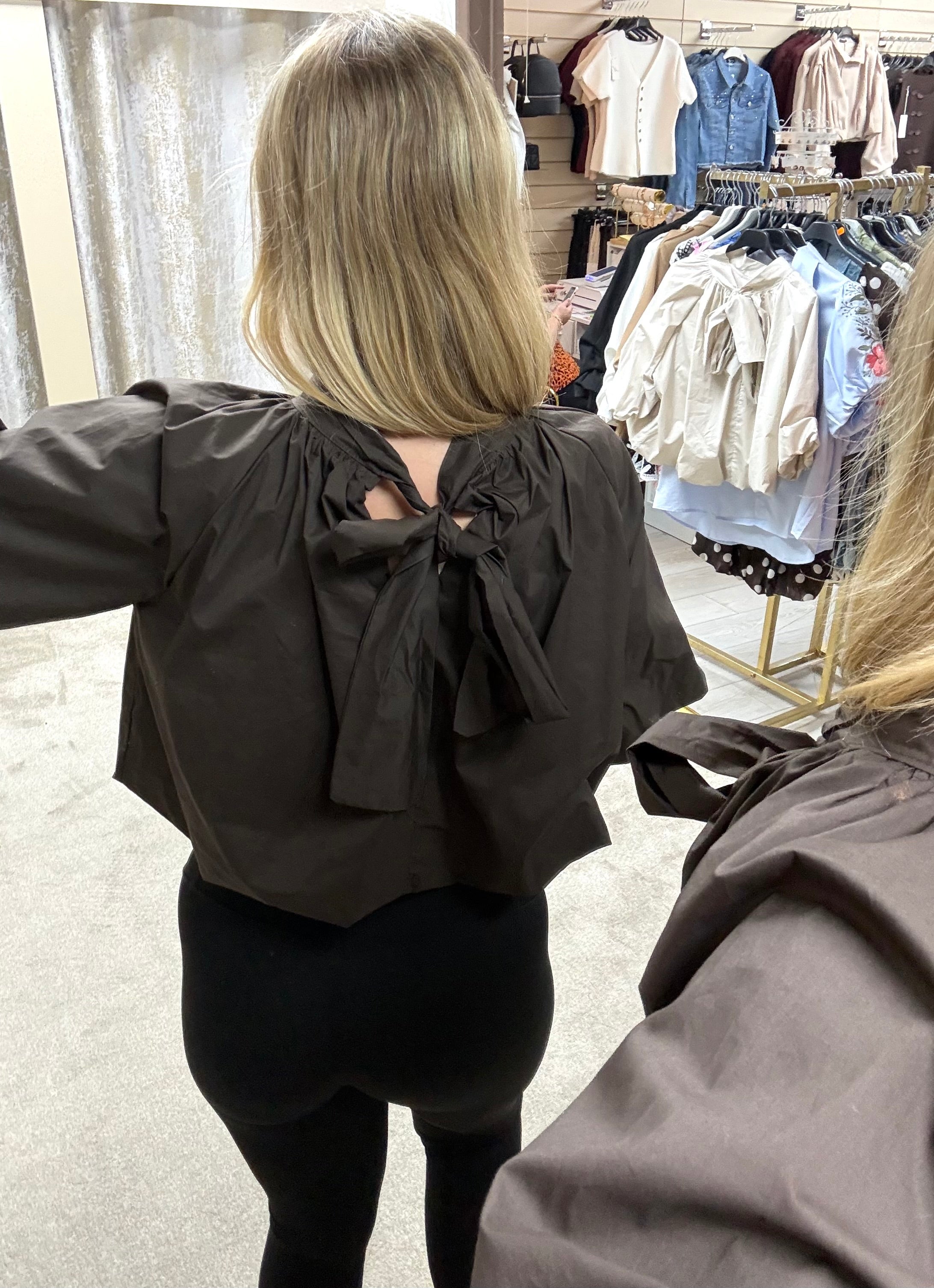 Bow Tie Detail Elasticated Bubble Hem Blouse