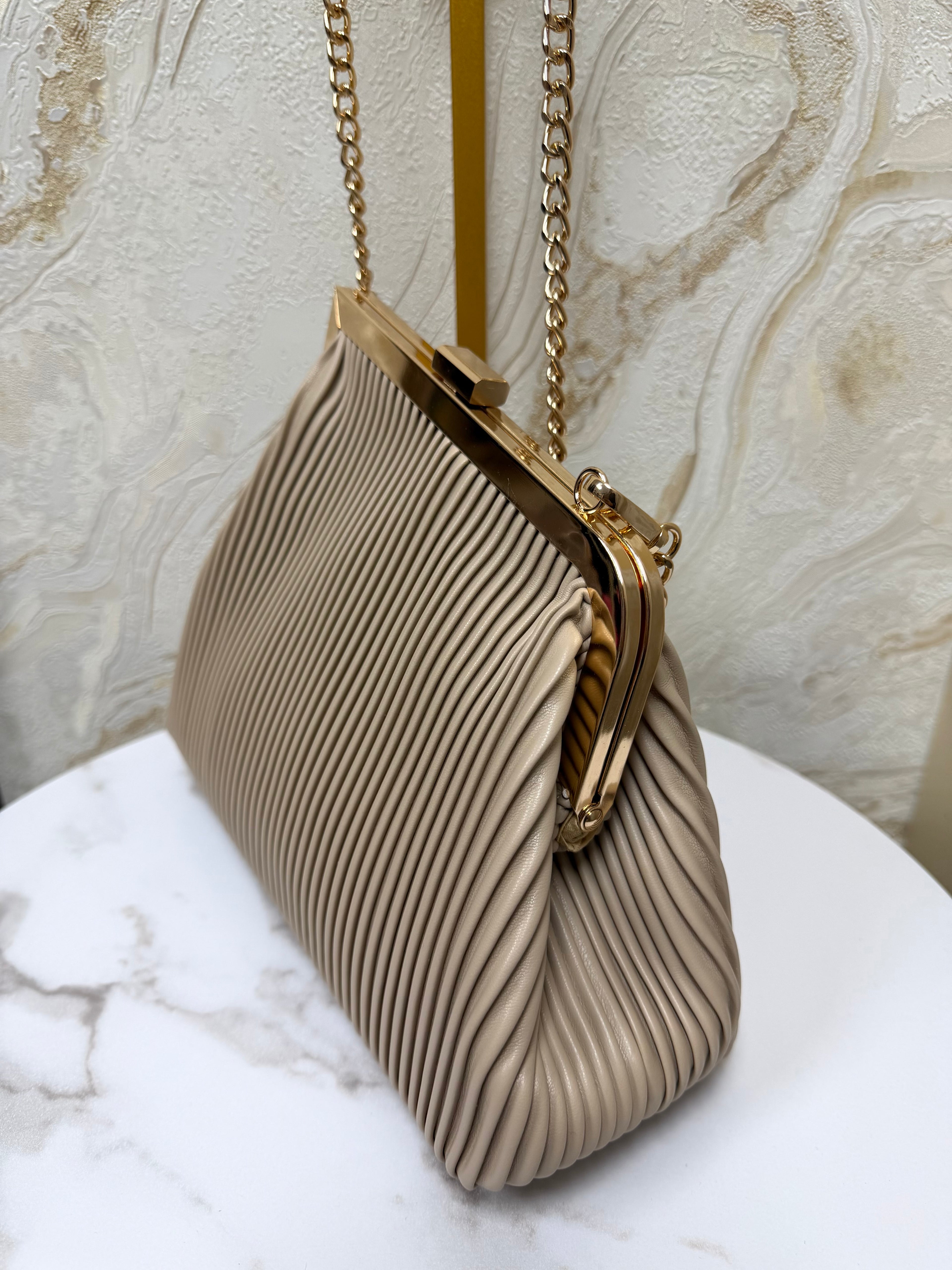 Boujee Asymmetrical Soft Ribbed Bag - Beige