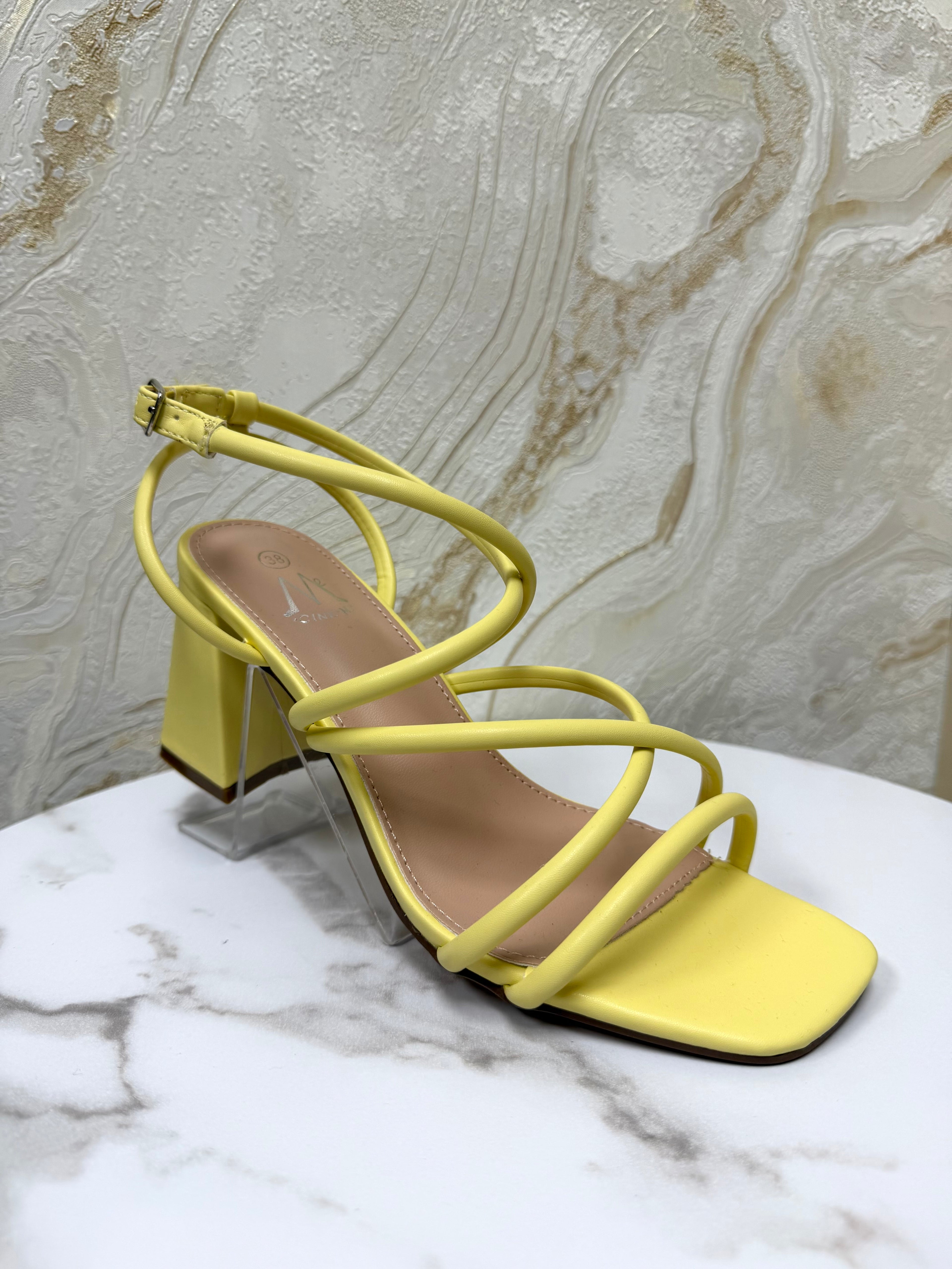 Strappy Comfy Block Heels - Lemon