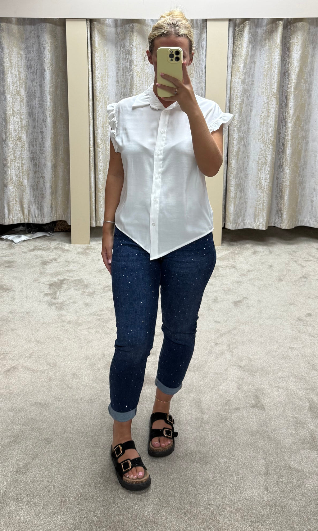 Diamanté Stretchy Mom Jeans - Dark Denim