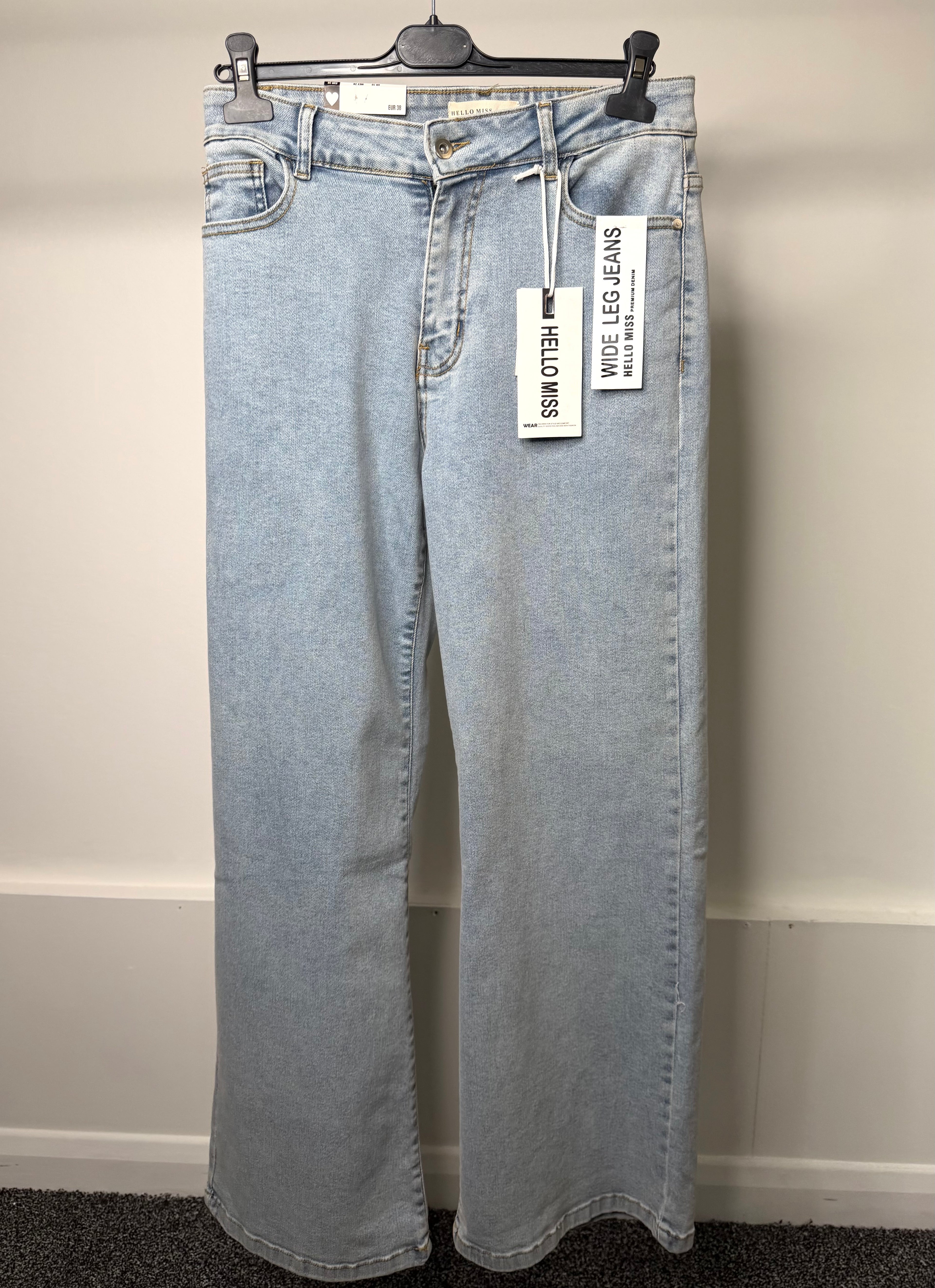 Premium Denim Wide Leg Stretchy Jeans - Light Blue