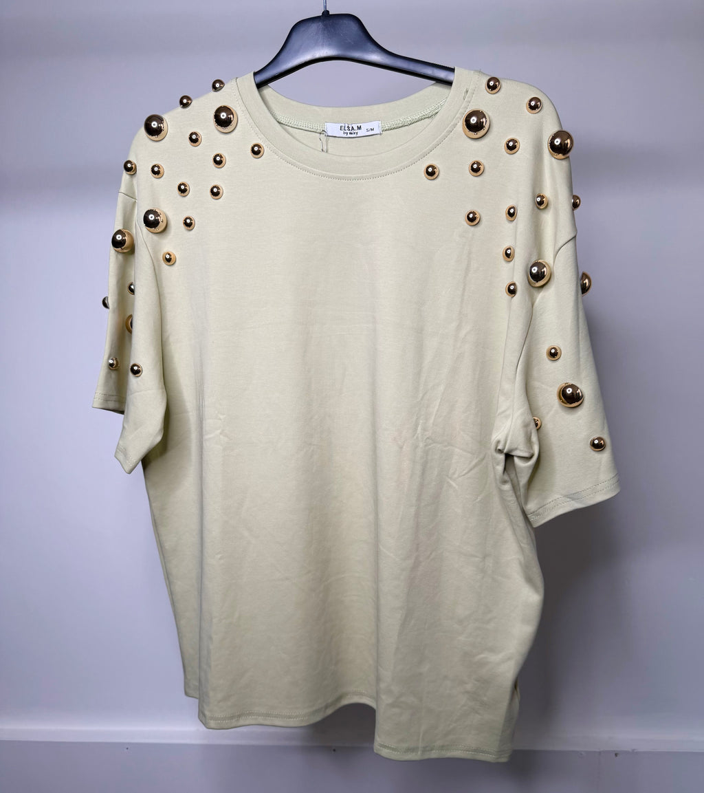 LUXE Stud Embellished Short Sleeve T-Shirt