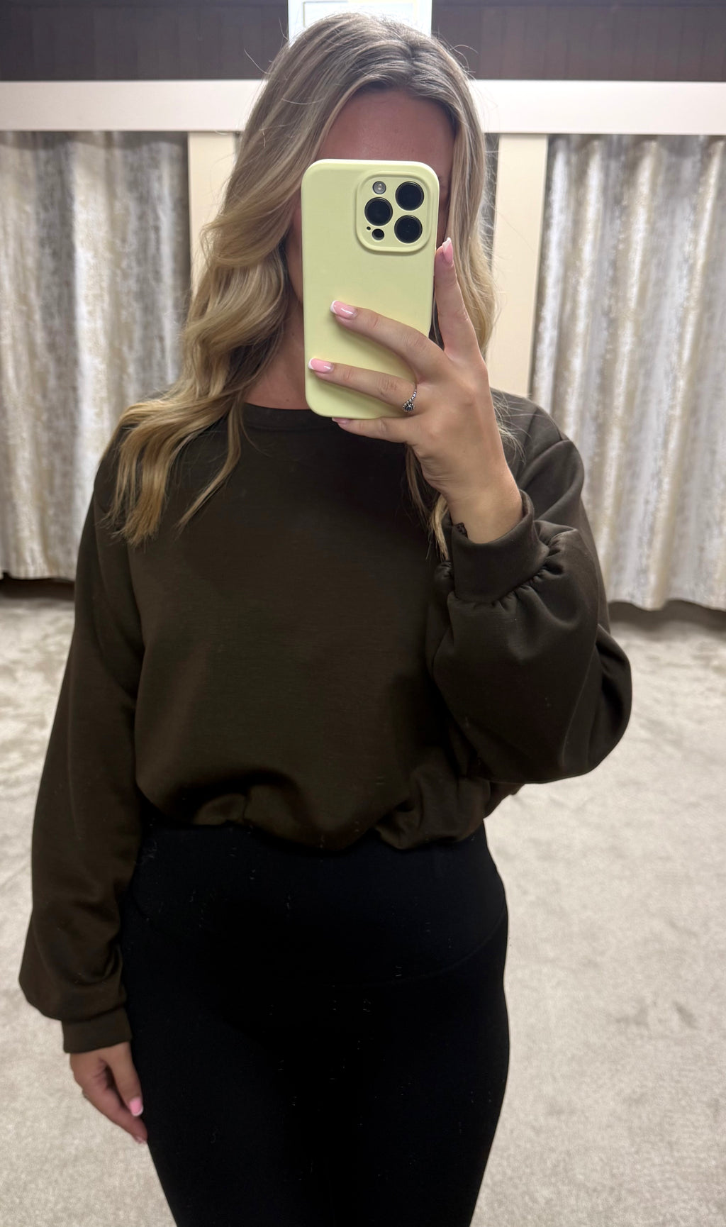 Long Sleeve Bubble Hem Elasticated Cropped Scuba Top