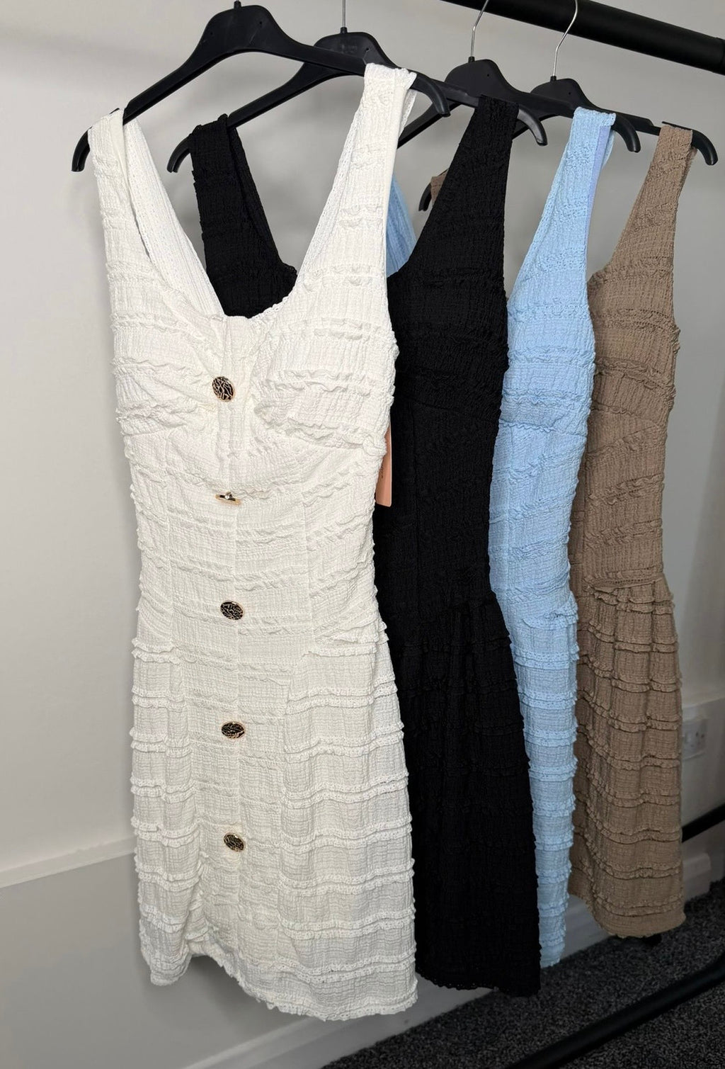 Gold Button Detail Waist Cinching Stretchy Dress