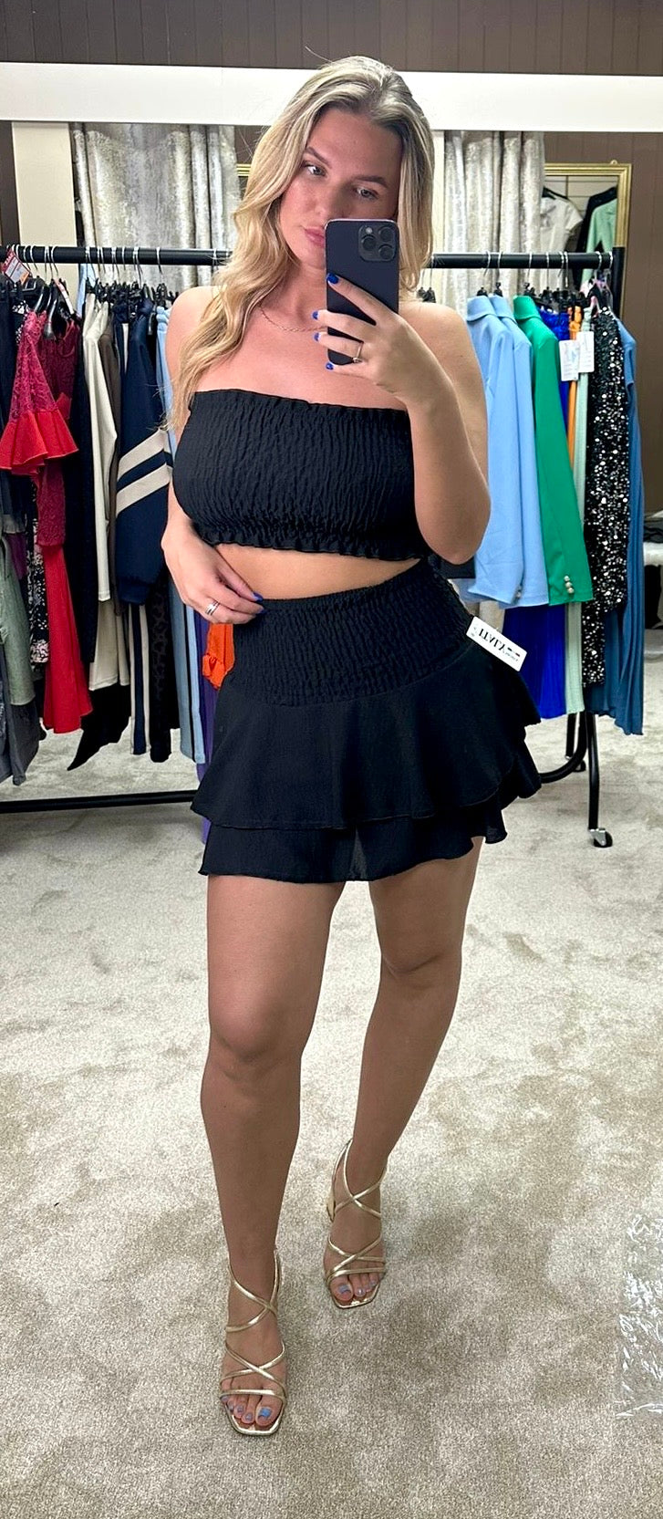 Elasticated Stretchy Bandeau Top & High Waisted Ruffle Skirt Co Ord