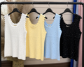 Scallop Trim Round Neck Diamanté Stretchy Vest Top