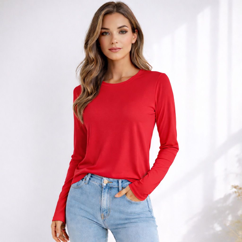 Double Layer Round Neck Slinky Long Sleeve Tops
