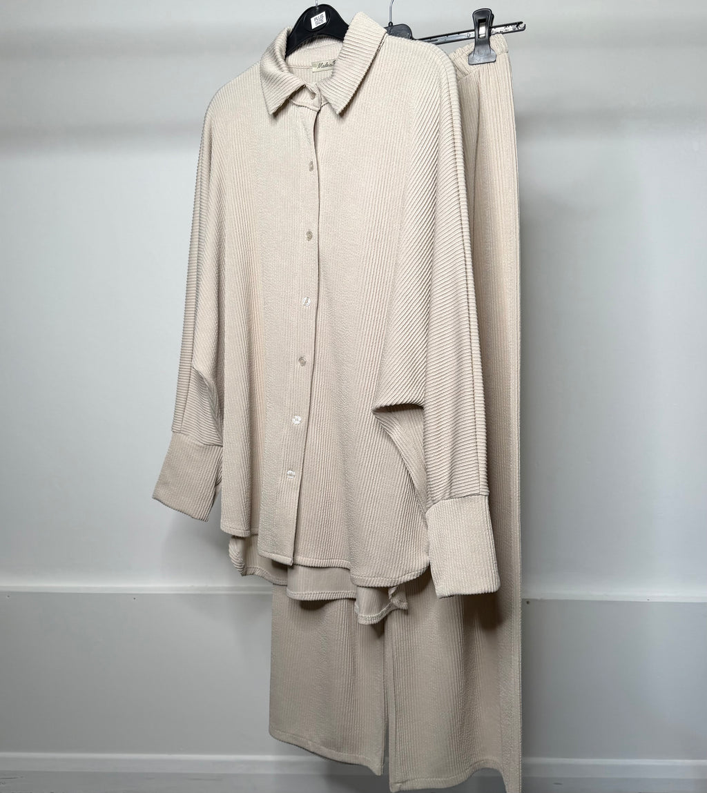 PLUS SIZE - Fine Ribbed Soft Long Shirt & Trouser Co Ord
