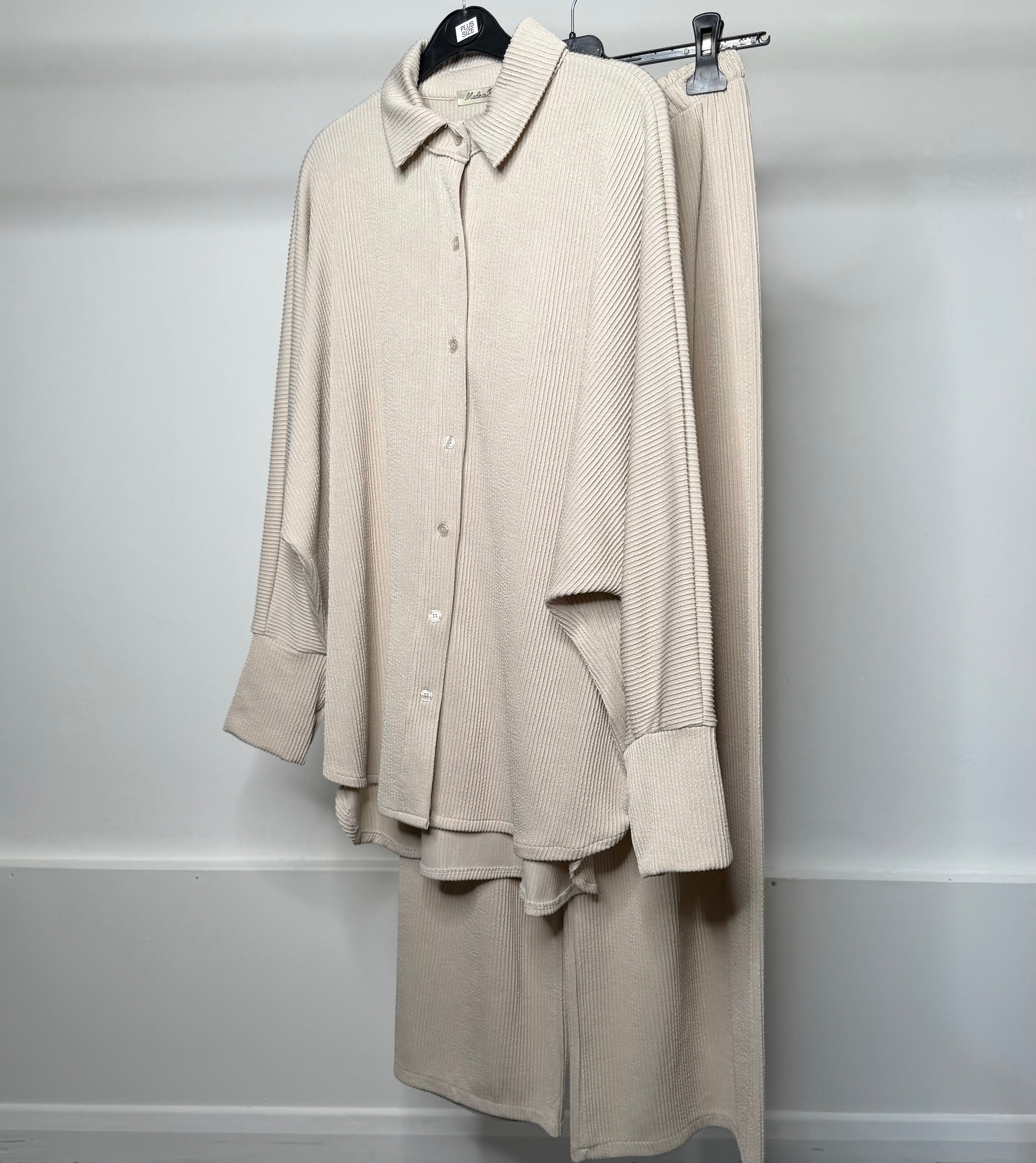 PLUS SIZE - Fine Ribbed Soft Long Shirt & Trouser Co Ord