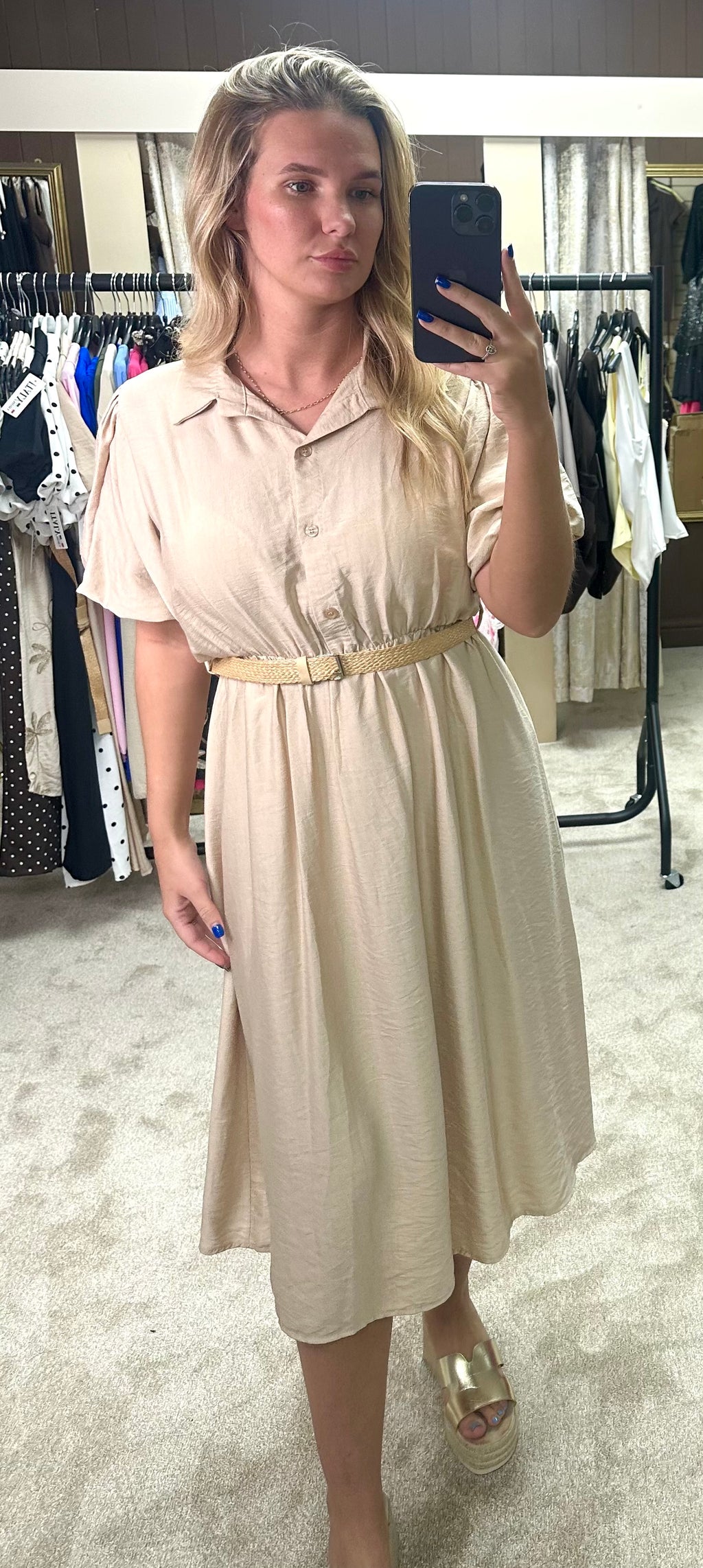 Puff Sleeve Belted Maxi Dress