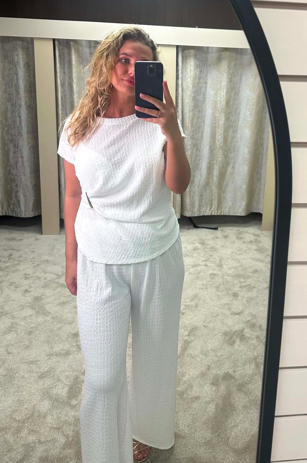 Gold Buckle Ruched Detail Popcorn Texture Co Ord
