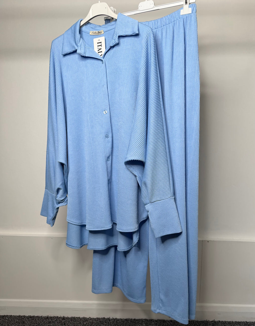 PLUS SIZE - Fine Ribbed Soft Long Shirt & Trouser Co Ord
