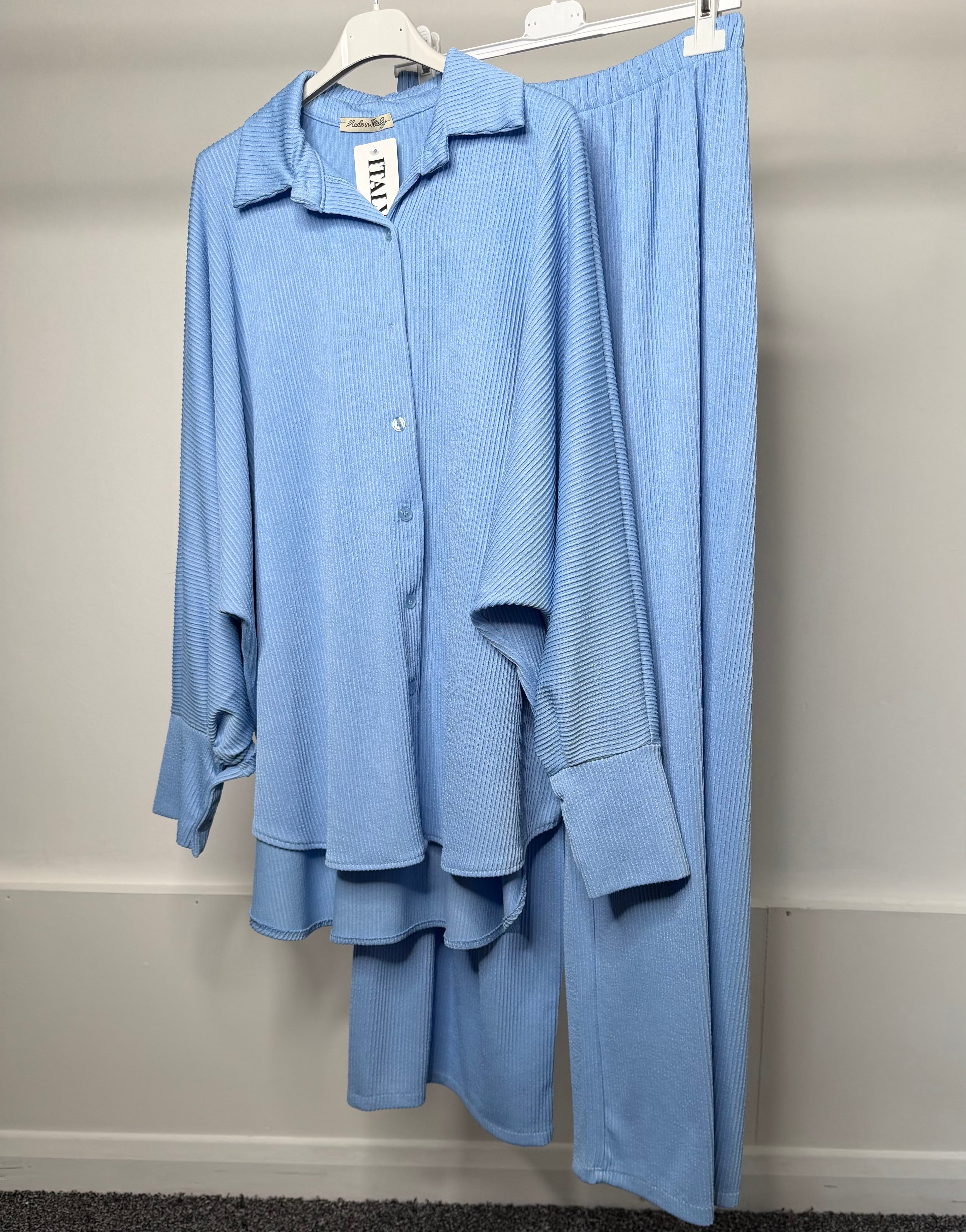 PLUS SIZE - Fine Ribbed Soft Long Shirt & Trouser Co Ord