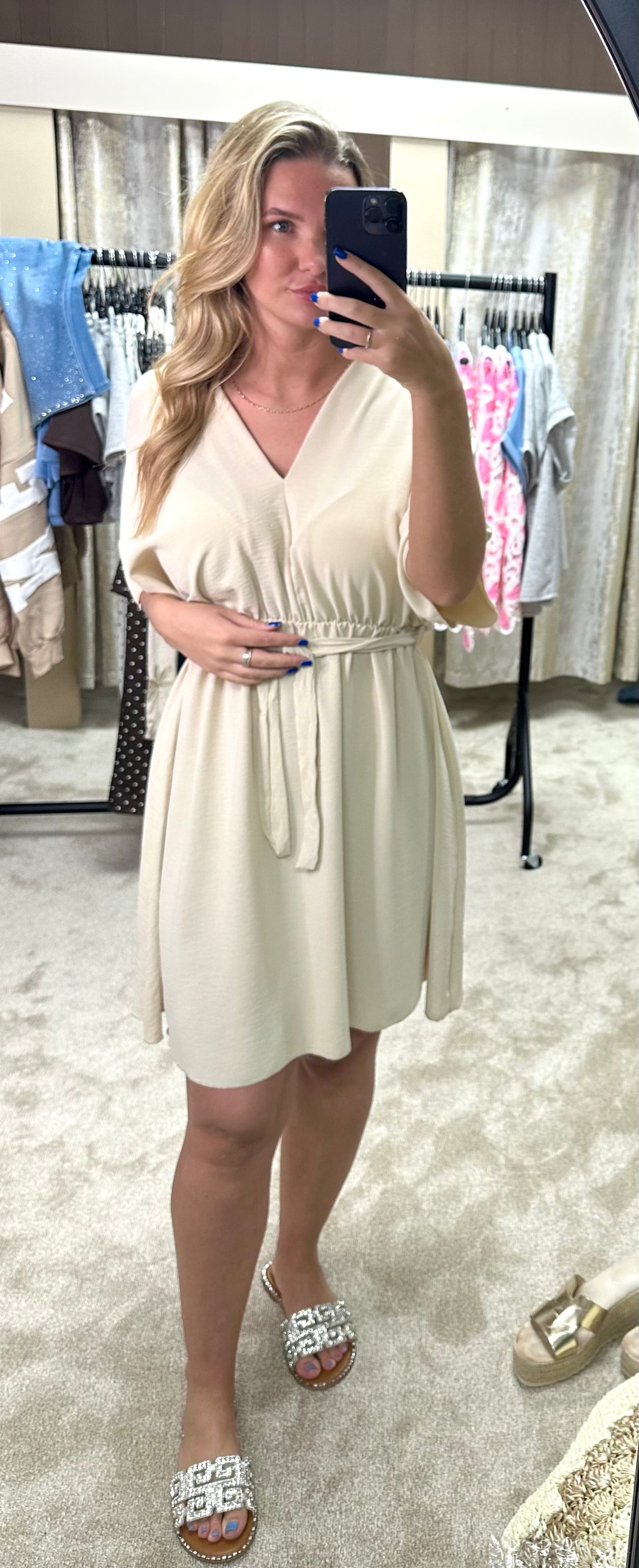Angel Sleeve Elasticated Tie Waist Dress