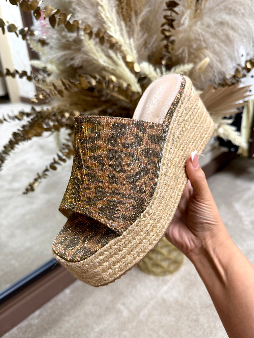 Glitter Leopard Print Platform Wedges