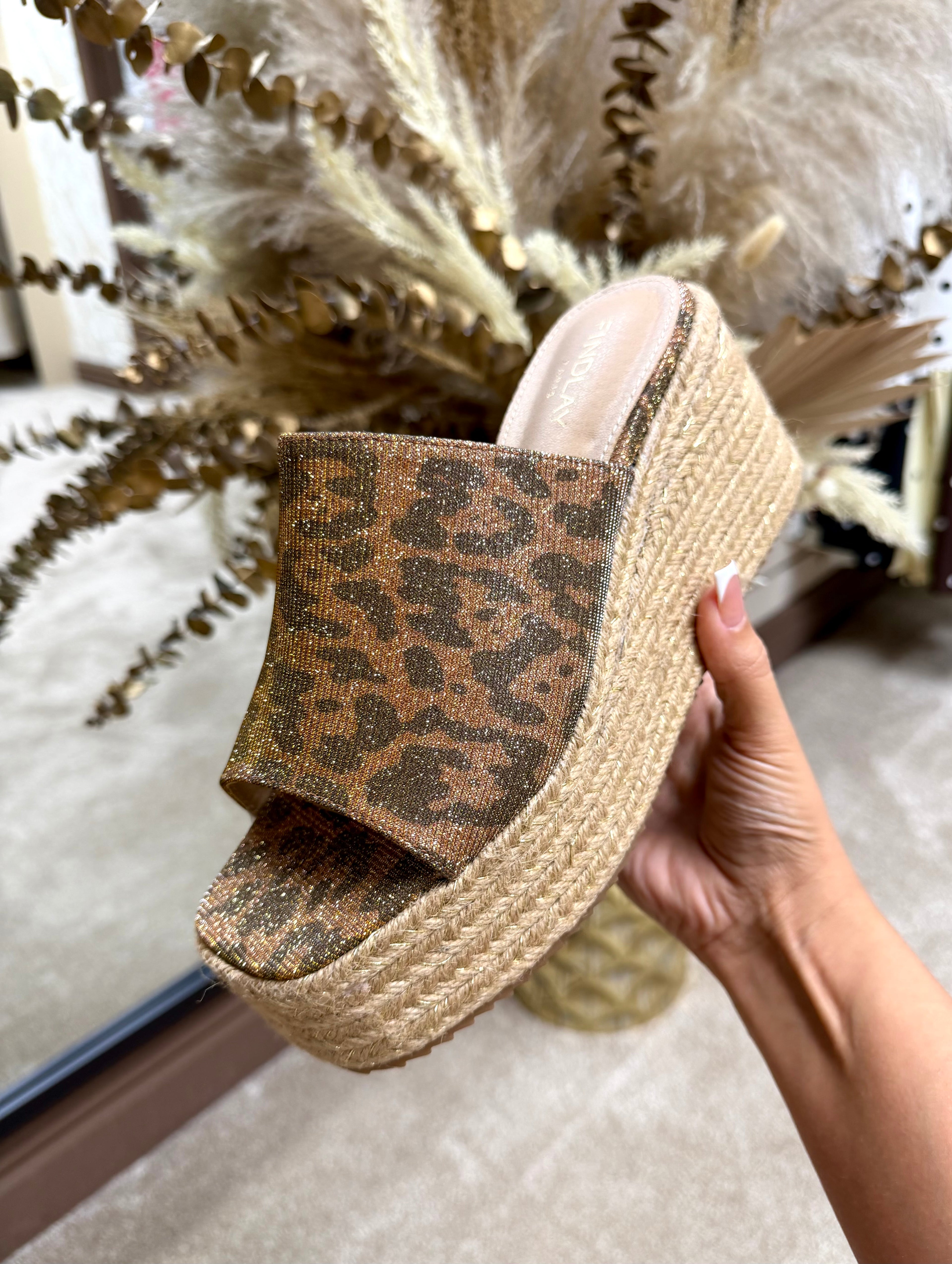 Glitter Leopard Print Platform Wedges