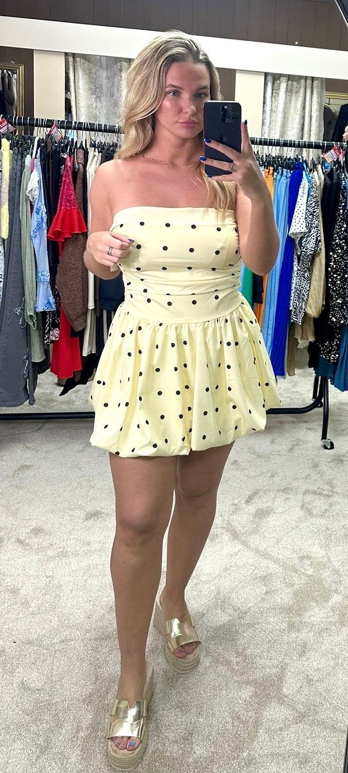 Polka Dot Bandeau Puff Ball Dress